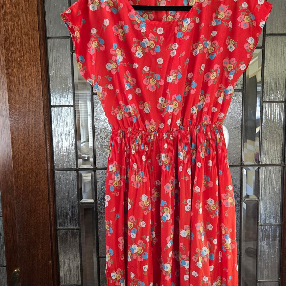 Anthropologie Everly Womens Dress Red Floral Print Short Sleeve Mini Dress Sz M